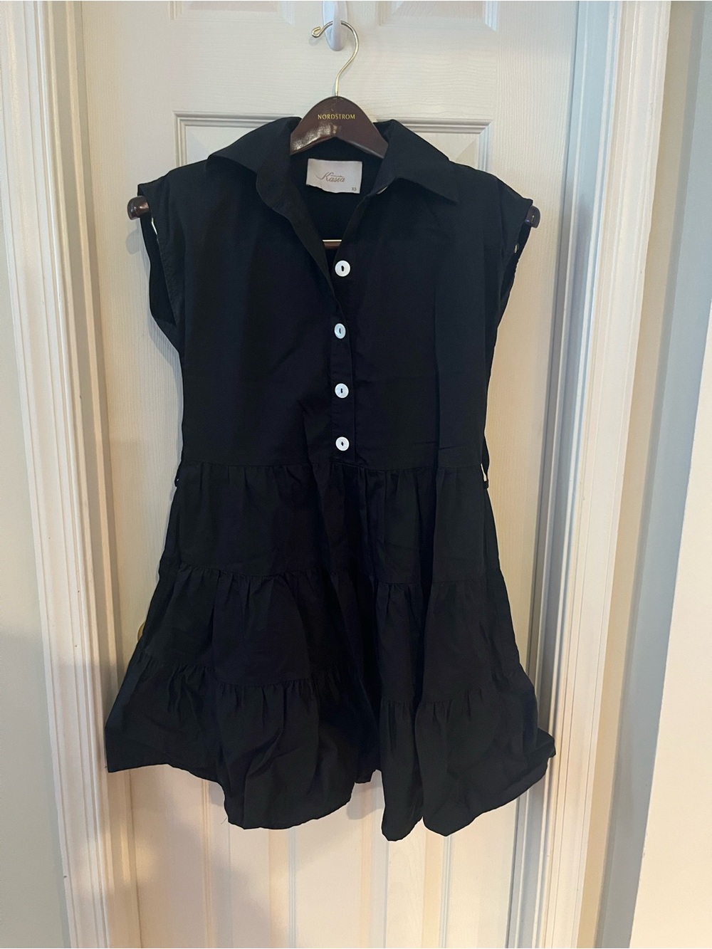 Sleeveless Black Tiered Button-Front Mini Dress